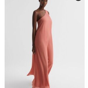 Elegant One-Shoulder Coral Dress. REISS